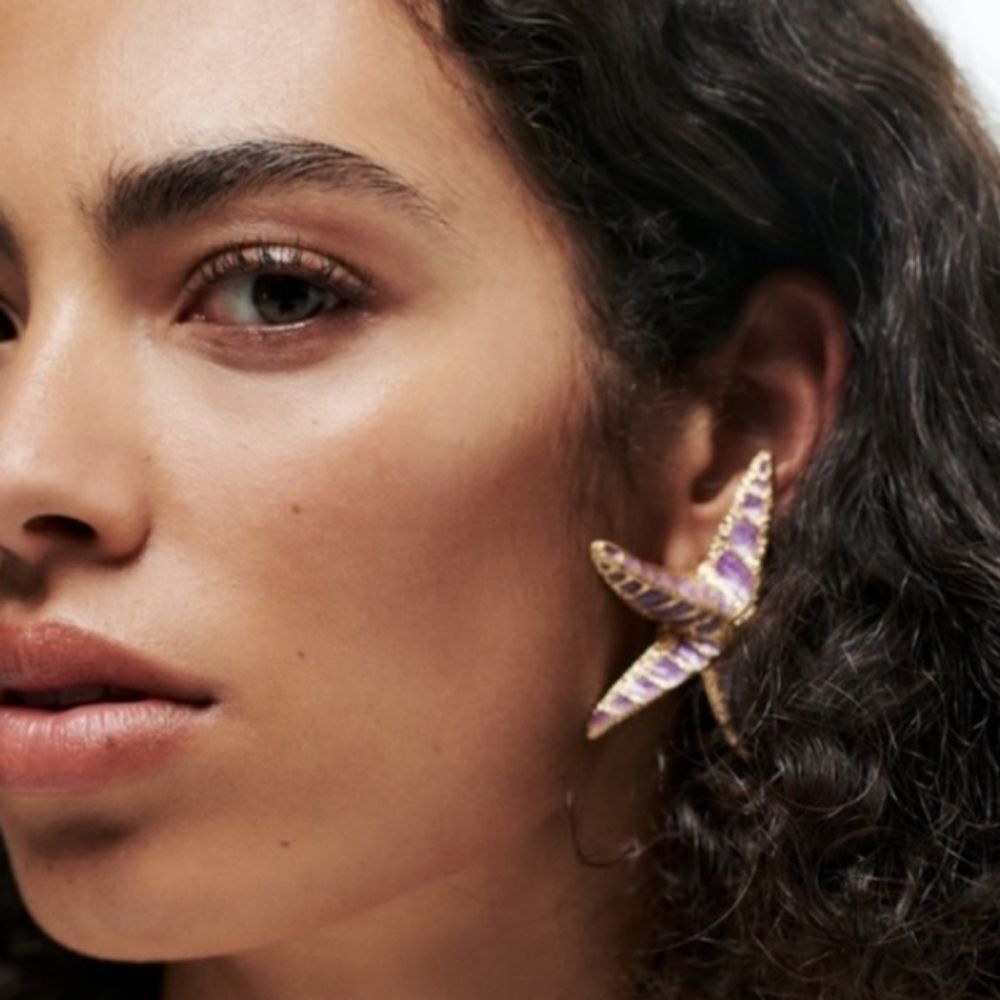 New ZARA Purple Starfish Statement Stud Earrings - Picture 8 of 12